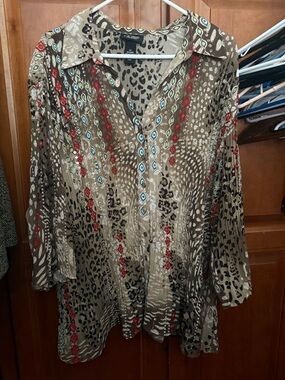 Liz & Me Platinum Collection Printed Button-Front Women's Top 2X 22/24
